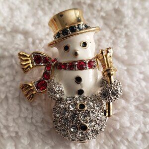 Vintage Snowman Pin Colorful Pinback Christmas Snowman with Scarf Top Hat